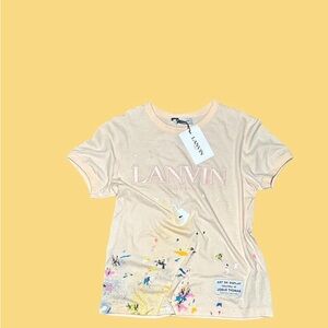 Lanvin Cream Short Sleeve Tee with Beach Print